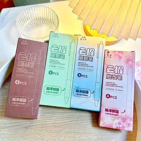 Juego de 4 Bolígrafos de Gel Retráctiles Estéticos Con Agarre de Esponja Suave Tinta de Secado Rápido ST de 0,5 mm Colores Macarrón Suministros Escolares