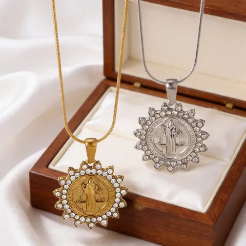 Vintage Religieus Portret Hanger Ketting Voor Dames 304 Roestvrij Staal 18K Verguld Strass Munt Choker Sieraden Cadeau