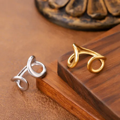 Anello Aperto a Goccia d'Acqua Cava in Acciaio Inossidabile Minimalista Vintage da Donna Anello da Dito Geometrico Regolabile Gioielli di Moda