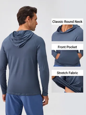 Felpa con Cappuccio Sportiva da Uomo Slim Fit Top da Allenamento a Maniche Lunghe Traspirante ad Asciugatura Rapida per Palestra Fitness Corsa Allenamento