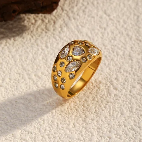 Vintage Stainless Steel Evil Eye Ring For Women Gold Plated Natural Stone Rhinestone Inlaid Bohemian Geometric Open Finger Ring Jewelry
