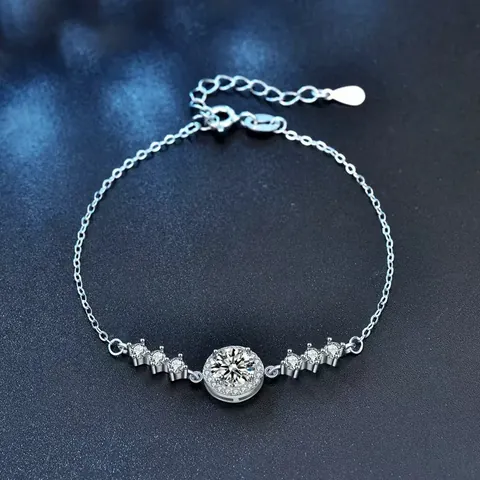 925 Argento Sterling Tondo Zirconia Bracciale per Donna Lusso Leggero Design a Stella Catena Regolabile Gioielli Regalo