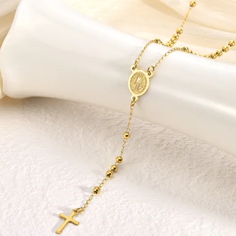 Vintage Edelstahl Rosenkranz Halskette Für Damen Herren Katholische Jungfrau Maria Heiliger Benedikt Medaille Kreuz Anhänger Kette Schmuck