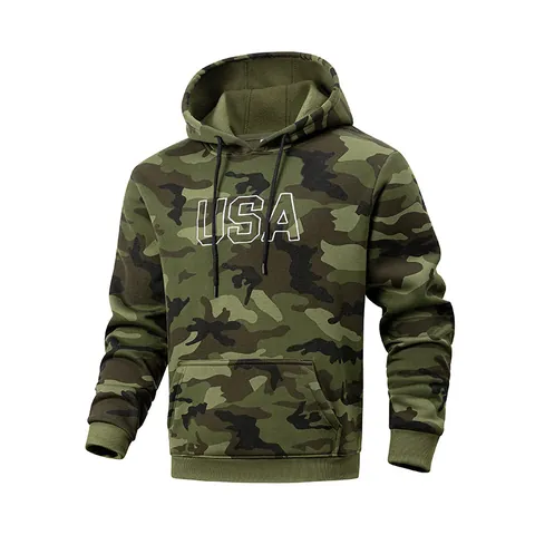 Heren Camouflage Fleece Hoodie USA Letterborduurwerk Losse Casual Winter Sportieve Hoodie Voor Heren