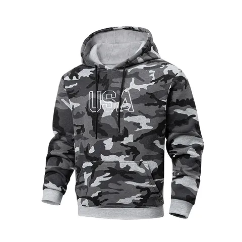 Heren Camouflage Fleece Hoodie USA Letterborduurwerk Losse Casual Winter Sportieve Hoodie Voor Heren