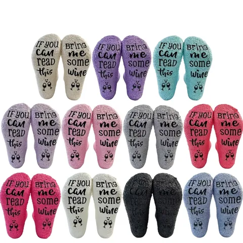 Calcetines de Suelo Engrosados de Vellón de Coral Cita Divertida Bring Me Wine Unisex Antideslizantes Cálidos Invierno Hogar