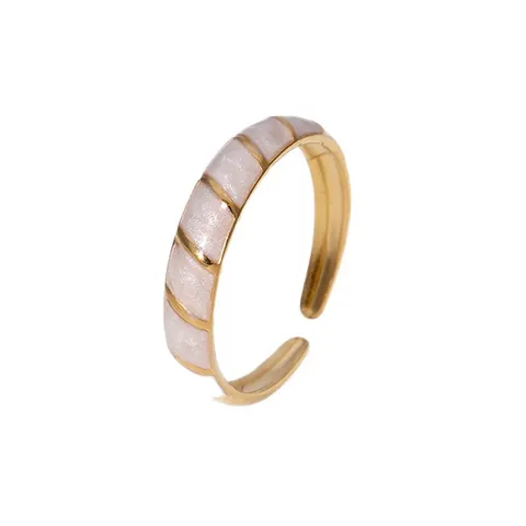 Anello Regolabile Aperto in Acciaio Inossidabile 304 Vintage per Donna Anello a Fascia Oro Geometrico Retro Smalto Olio a Righe Gioielli