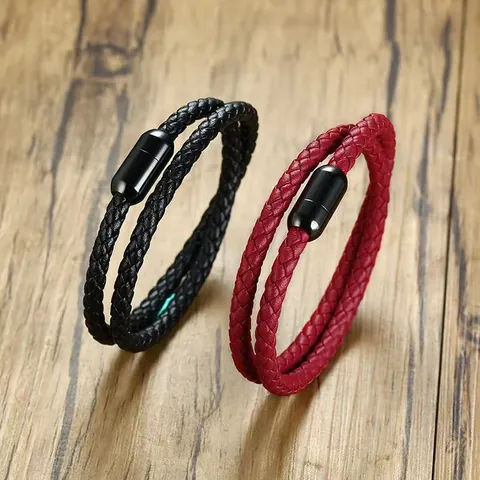 Pulsera De Acero Inoxidable Simple Para Hombres Tejida De Doble Capa Personalidad Fuerte Magnética Todo Tipo De Pulsera De Acero De Titanio.