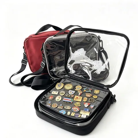 Medal Display Bag Transparent PVC Window Pin Badge Storage Case Dustproof Crossbody Bag With Adjustable Strap For Collectors