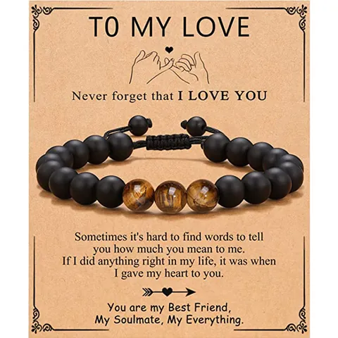 Men Tiger Eye Bracelet Handmade Adjustable Matte Black Bead Braided Bracelet With Gift Greeting Card Christmas Birthday Jewelry