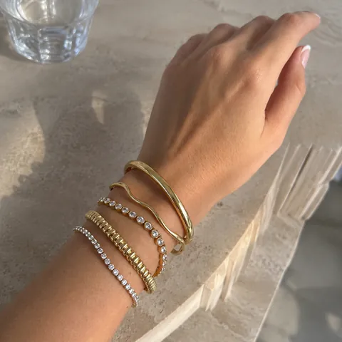 Lussuosi Bracciali Rigidi in Acciaio Inossidabile Placcato Oro per Donna Geometrici a Onde Intrecciate Bracciale Tennis Strass Gioielli