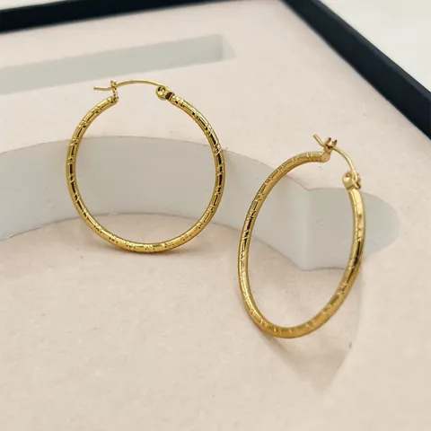 Vintage Luxe Messing 18K Vergulde Gestreepte Creolen Voor Dames Geometrische Ronde Getextureerde Mode Sieraden