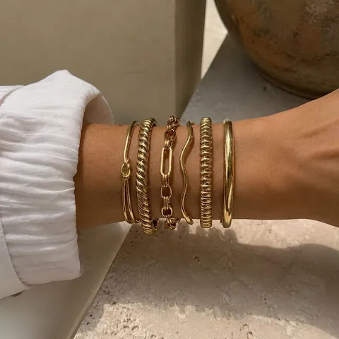 Lussuosi Bracciali Rigidi in Acciaio Inossidabile Placcato Oro per Donna Geometrici a Onde Intrecciate Bracciale Tennis Strass Gioielli