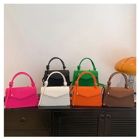 Women Retro PU Leather Shoulder Bag Geometric Embossed Texture Knot Handle Crossbody Bag Minimalist Square Daily Purse
