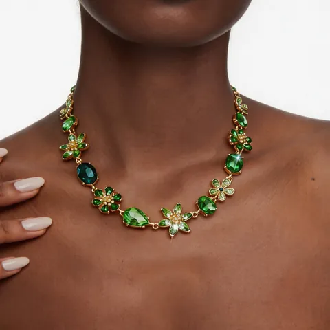 Collar de Flores de Lujo Vintage para Mujer Aleación Acero Inoxidable Diamantes de Imitación Colgante de Cristal para Boda