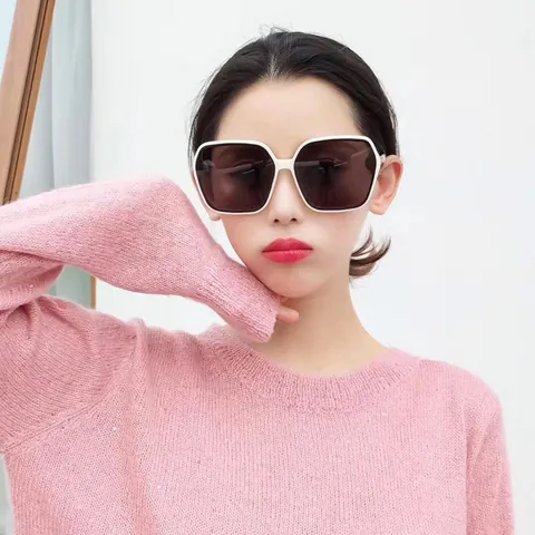 Trendy Korean Style Square Large Frame Sunglasses UV400 Protection PC Frame AC Lens Metal Decor Fashion Eyewear For Women