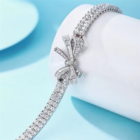 S925 Sterlingsilber Schleifen Zirkonia Armband Für Damen Mode Elegant Zweireihig Eingelegt Funkelnder Schmuck Für Bankett Party