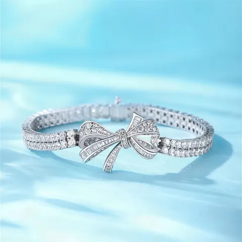 S925 Sterlingsilber Schleifen Zirkonia Armband Für Damen Mode Elegant Zweireihig Eingelegt Funkelnder Schmuck Für Bankett Party