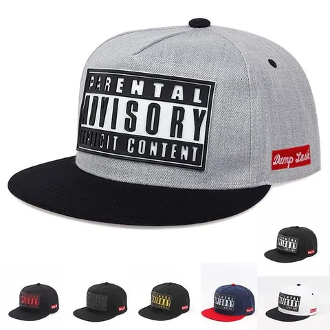 Berretto da Baseball Hip Hop Ala Piatta Patch Lettera Parental Advisory Snapback Regolabile Streetwear Unisex Protezione Solare