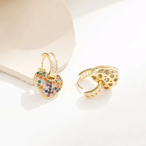 Lussuosi Orecchini Vintage in Rame a Forma di Cuore e Stella con Strass Pavé Oro Orecchini a Cerchio Moda Donna