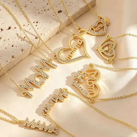 Collar de Letras Mama Mom de Cobre Chapado en Oro Con Colgante de Corazón Circonia Incrustada Collares Elegantes Joyería Regalo Mujer
