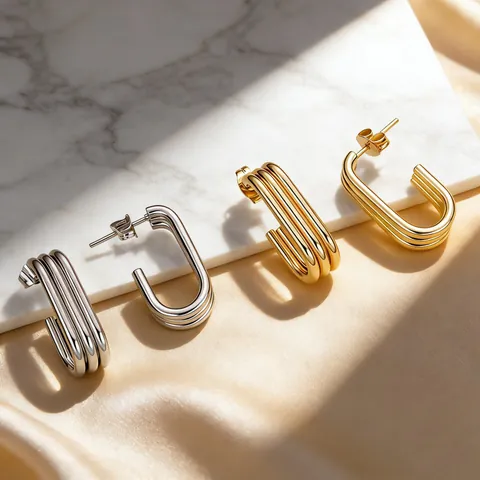 Minimalistische Drielaagse Roestvrijstalen U-Vormige Creolen Voor Dames Geometrische Ins Stijl Goud Zilver Pierced Sieraden Cadeau