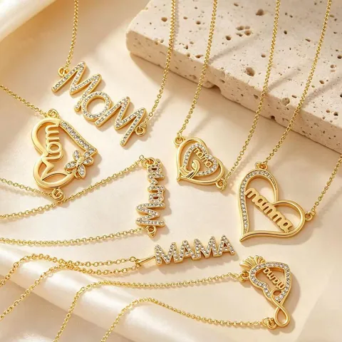 Collar de Letras Mama Mom de Cobre Chapado en Oro Con Colgante de Corazón Circonia Incrustada Collares Elegantes Joyería Regalo Mujer