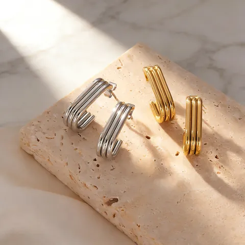Minimalistische Drielaagse Roestvrijstalen U-Vormige Creolen Voor Dames Geometrische Ins Stijl Goud Zilver Pierced Sieraden Cadeau