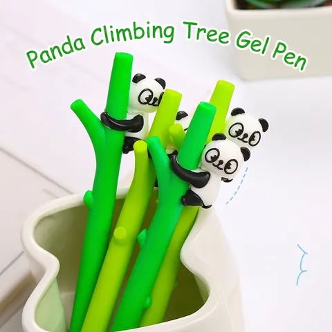 Creative Panda Bamboo Joint Gel Pen Cute Cartoon 3D Animal Ornament 0.5mm Black Ink Pens For Students School Office Gift