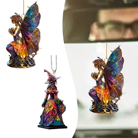 Acryl Anhänger Im Buntglasstil Hexe Fee Flach Auto Hängende Dekoration Für Halloween Weihnachtsbaum Haus Deko Geschenk