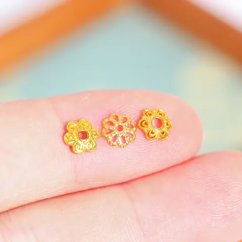 Vintage Copper Gold Plated Flower Spacer Beads Hollow Bead Caps For DIY Bracelet Necklace Jewelry Making Accessories Findings