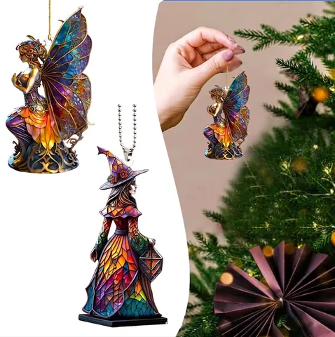 Acryl Anhänger Im Buntglasstil Hexe Fee Flach Auto Hängende Dekoration Für Halloween Weihnachtsbaum Haus Deko Geschenk