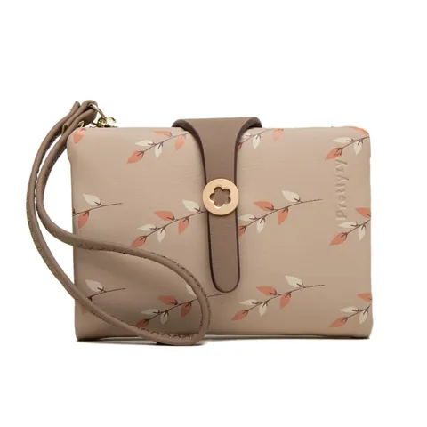 Damen Kurze Zweifach Gefaltete PU-Leder Brieftasche Mit Botanischem Blattdruck Metall-Blumenschnalle Handschlaufe Mode Kleines Portemonnaie