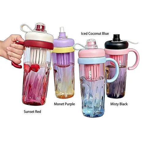 Botella de Agua de Gran Capacidad Degradada Con Separador de Té Vaso de Plástico Con Pajita Portátil Para Mujer Oficina Aire Libre