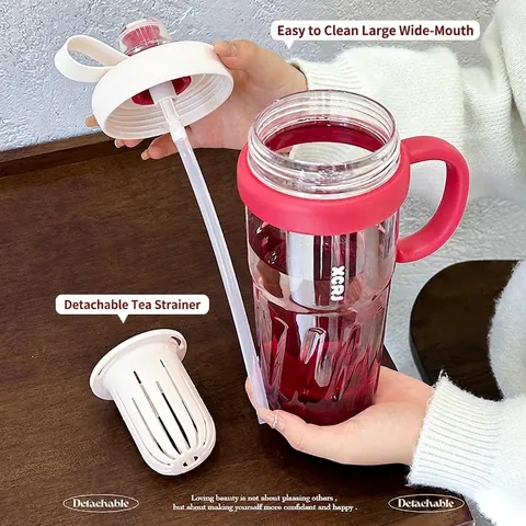 Botella de Agua de Gran Capacidad Degradada Con Separador de Té Vaso de Plástico Con Pajita Portátil Para Mujer Oficina Aire Libre