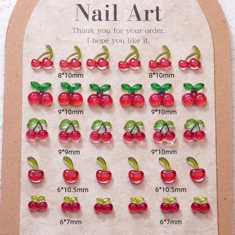 Ciondoli per Nail Art Ciliegia 3D Accessori per Frutta in Resina Traslucida Dolce per Decorazione Manicure Fai-da-te Estiva