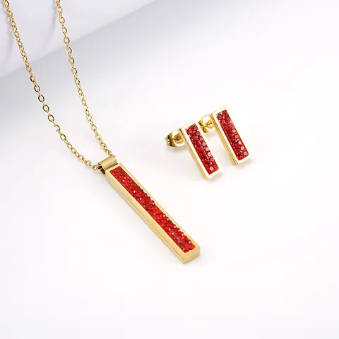 Fashion Rectangle 304 Stainless Steel Rhinestones 18K Gold Plated Inlay Stainless Steel Jewelry Sets