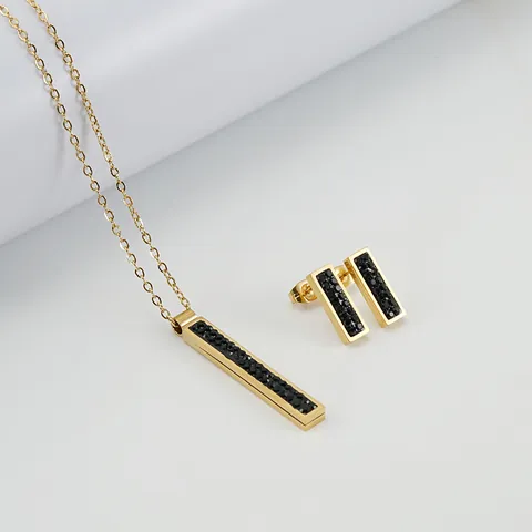 Fashion Rectangle 304 Stainless Steel Rhinestones 18K Gold Plated Inlay Stainless Steel Jewelry Sets