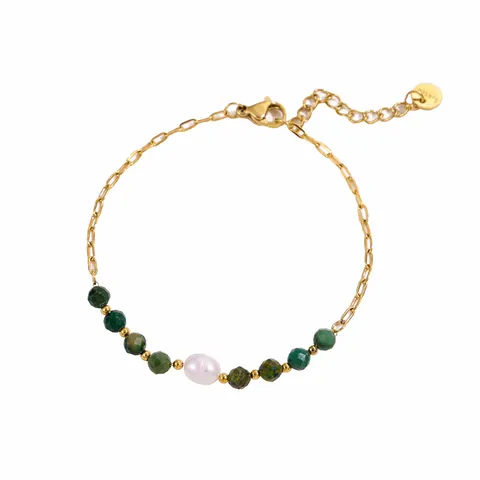 Pulsera de Cuentas de Piedra Natural y Perla para Mujer Acero Inoxidable PVD Oro 18K Cadena Amazonita Joyería Regalo