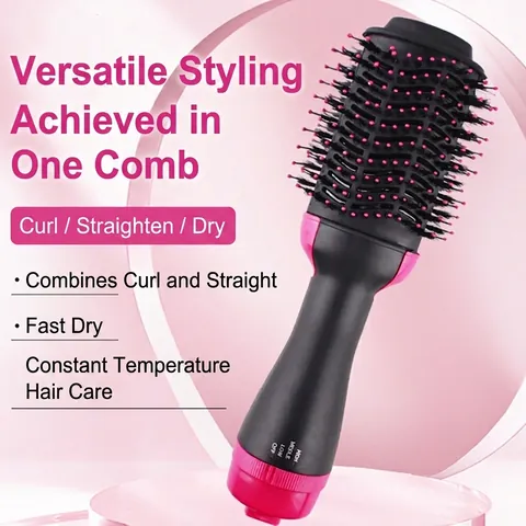 Professional 2-In-1 Hot Air Brush Hair Dryer Styler Volumizer For Women Negative Ion Straightening Curling Styling Tool