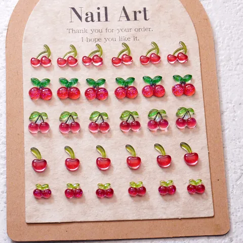 Ciondoli per Nail Art Ciliegia 3D Accessori per Frutta in Resina Traslucida Dolce per Decorazione Manicure Fai-da-te Estiva