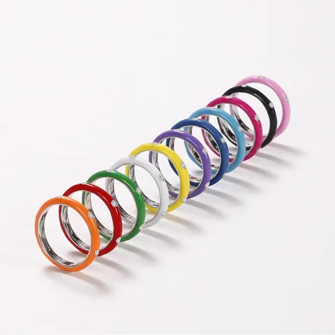 Minimalistischer Emaille Kupferring Für Damen Eingelegter Zirkonia Regenbogenfarbe Ins Stil Mode Schmuck Fingerring