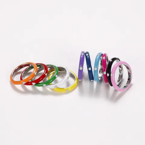 Minimalistischer Emaille Kupferring Für Damen Eingelegter Zirkonia Regenbogenfarbe Ins Stil Mode Schmuck Fingerring
