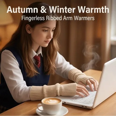 Autumn And Winter New Long Sleeve Solid Color Fashion Rib Knitted Open Finger Warm Arm Cover Japanese Explosions