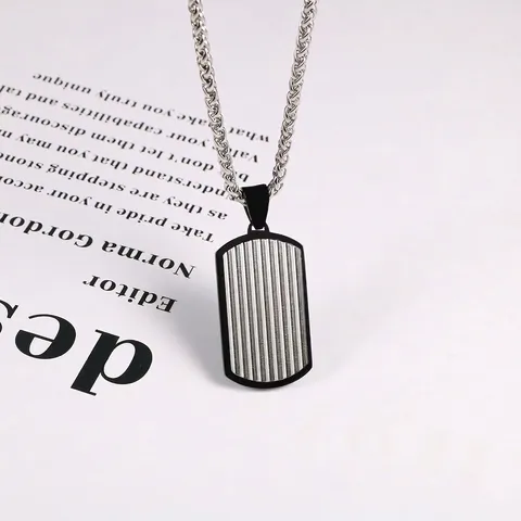 Collar de Placa de Identidad Industrial de Acero Inoxidable para Hombre Colgante Minimalista de Rayas Verticales Negro Plata Joyería Punk