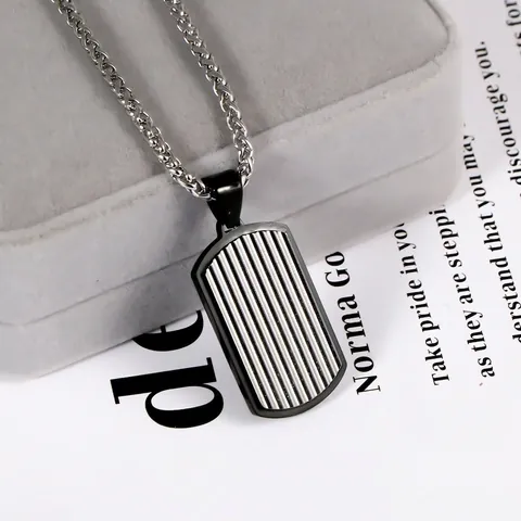 Collar de Placa de Identidad Industrial de Acero Inoxidable para Hombre Colgante Minimalista de Rayas Verticales Negro Plata Joyería Punk