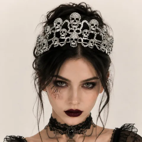 Corona Halloween Gotica Tiara Lega Rhinestone Teschio Pipistrello Ragno Copricapo Regina Oscura Accessorio Festa