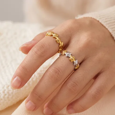 Stern Offener Ring Edelstahl Wasserdicht Zweifarbig Schicker Modeschmuck Für Damen