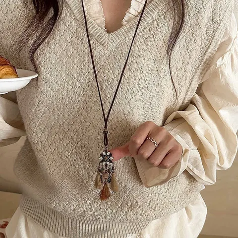 Collana Lunga Minimalista Con Ciondolo Lega Acrilico Geometrico Cuore Stella Marina Boho Gioielli Donna Maglione