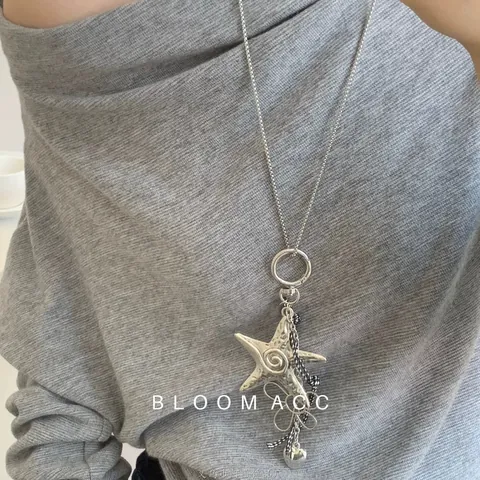 Collana Lunga Minimalista Con Ciondolo Lega Acrilico Geometrico Cuore Stella Marina Boho Gioielli Donna Maglione